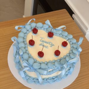 Blue Cherry Ribbon Vintage